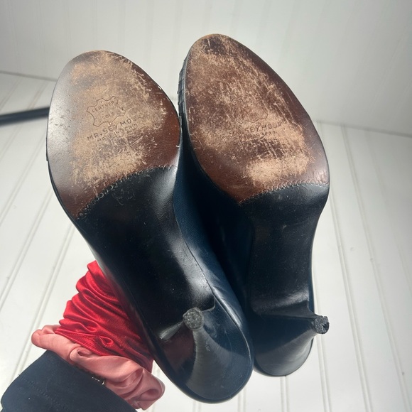 Stuart Weitzman Vintage Mr. Seymour Navy Leather Peep Toe Heels Women’s 8.5B - Picture 6 of 11